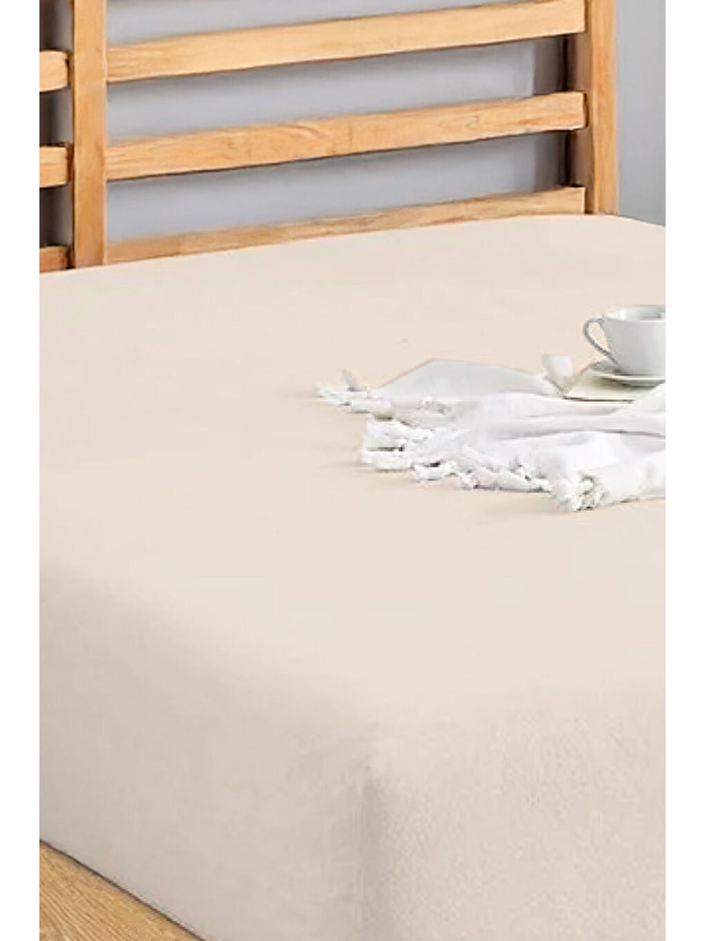 Ekru Penye Lastikli Çarşaf Pamuklu Jersey Süper Battal Kişilik 200x200cm Krem-3