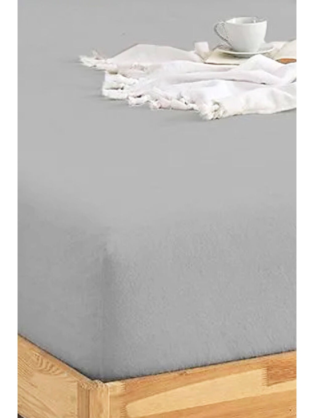 Penye Lastikli Çarşaf Pamuklu Jersey Süper Battal Kişilik 200x200cm Gri-3