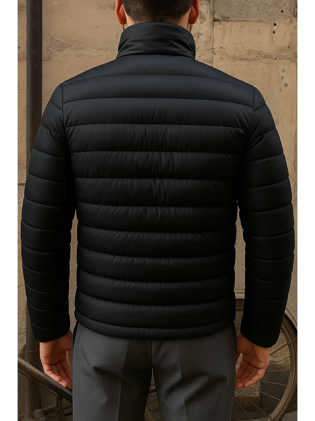 Erkek Kışlık Slim Fit Günlük Siyah Şişme Mont-4