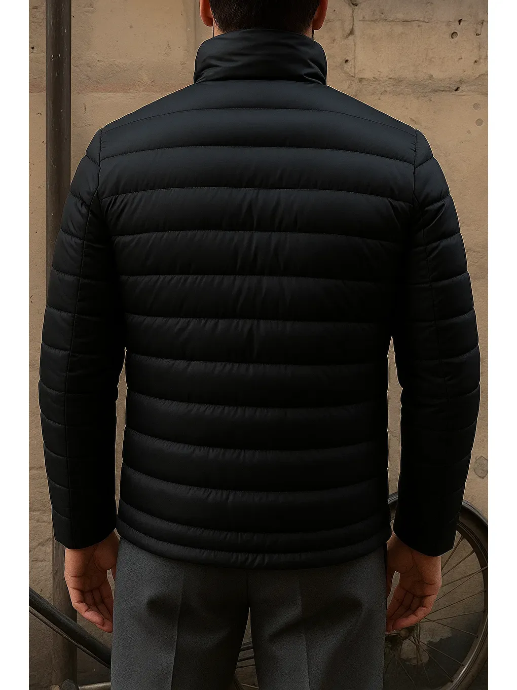 Erkek Kışlık Slim Fit Günlük Siyah Şişme Mont-5