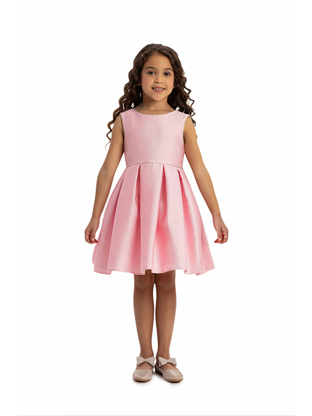 Pembe Jakarlı Kız Çocuk Elbise-1