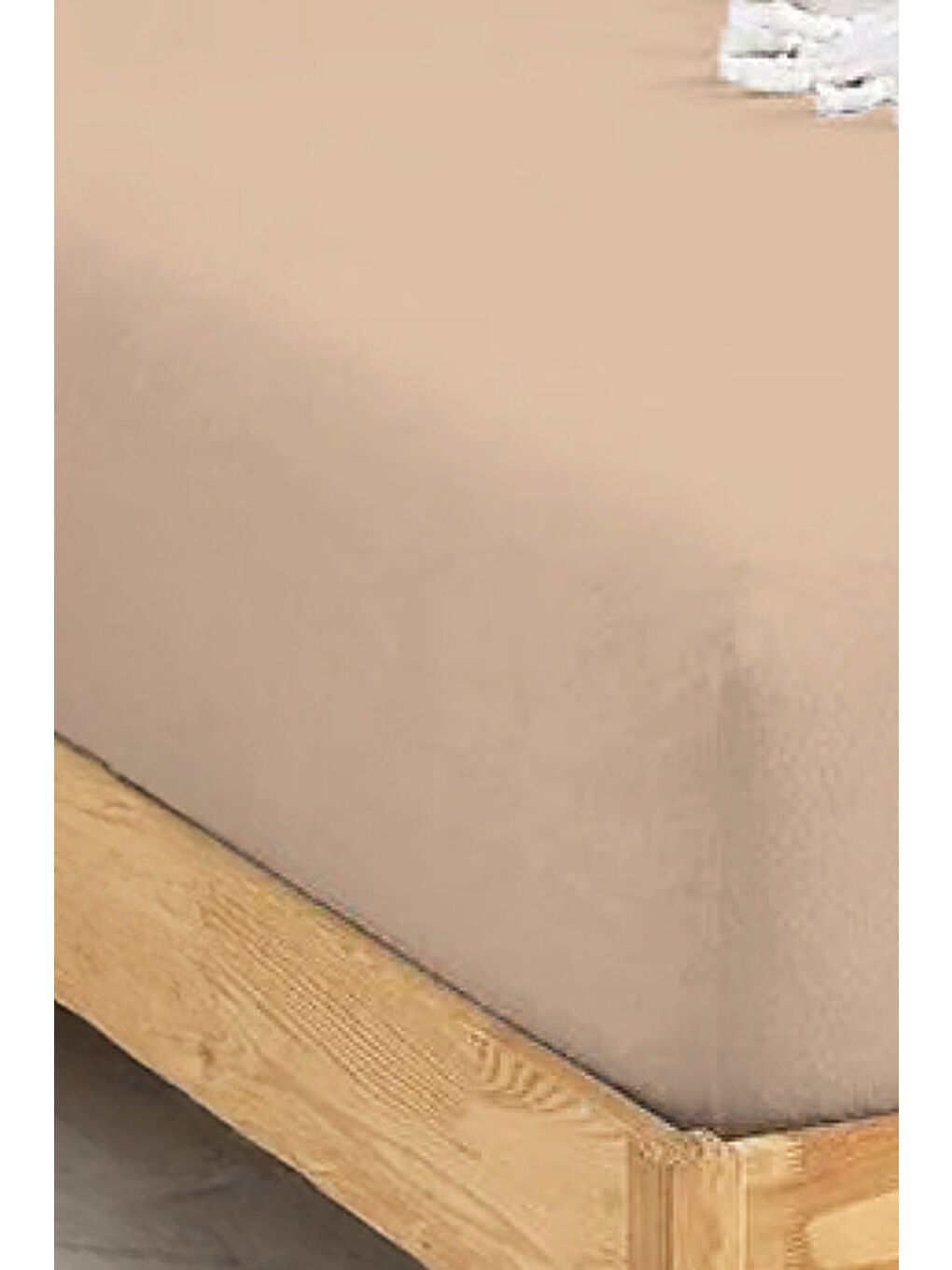 UPSTYLE Penye Lastikli Çarşaf Pamuklu Jersey Süper Battal Kişilik 200x200cm Bej - 1