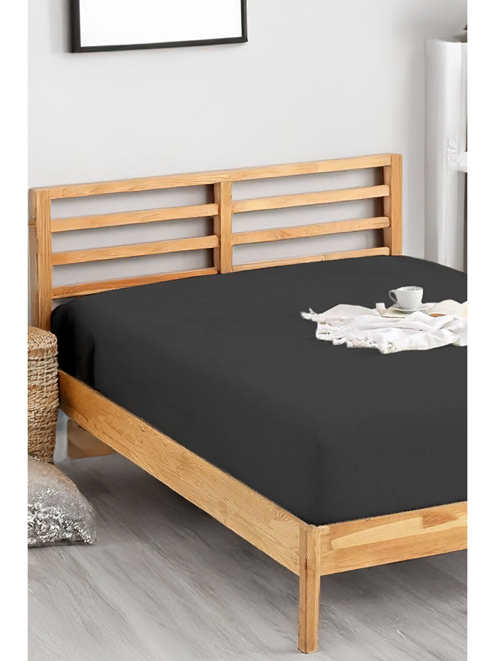 UPSTYLE Penye Lastikli Çarşaf Pamuklu Jersey Süper Battal Kişilik 200x200cm Antrasit