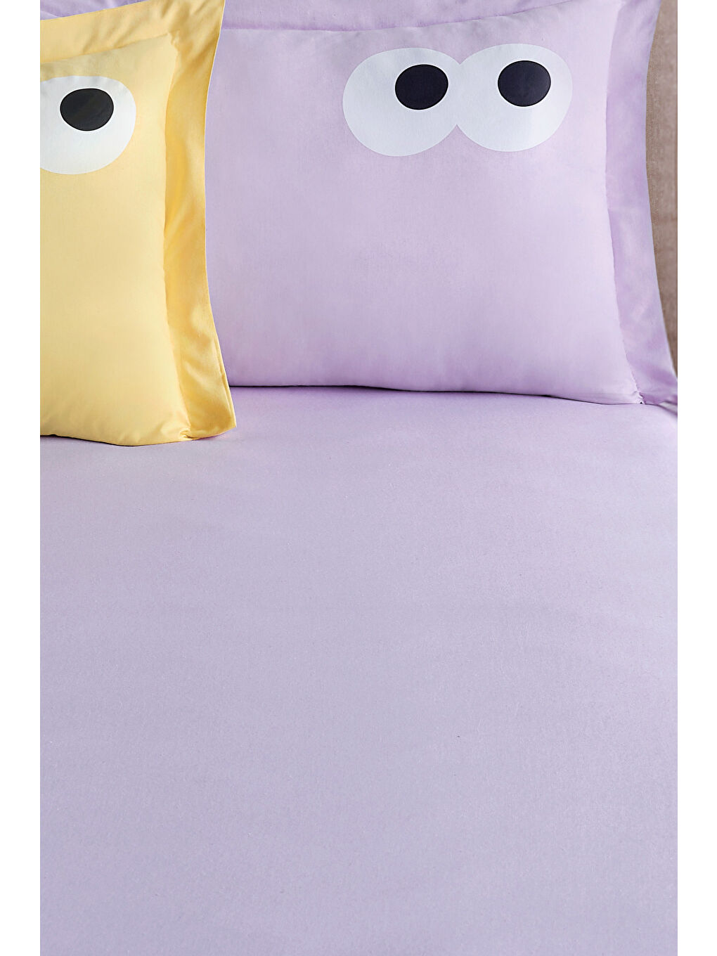 Pes Lastikli Çarşaf Seti Çift Kişilik Funny DüzBoya Lila-Sarı-2