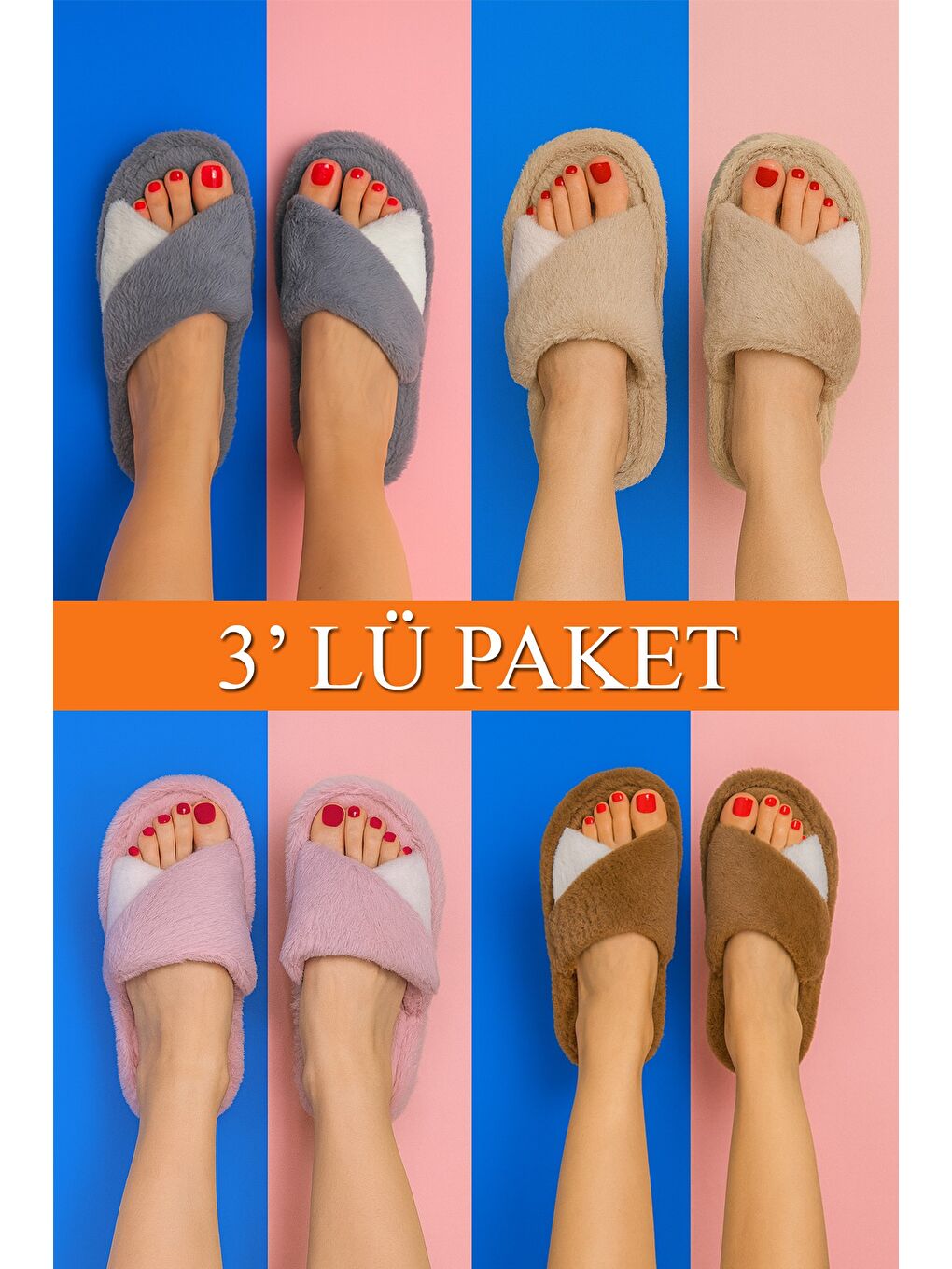 Karışık 3'lü Paket SOFTIE Kapalı Kadın Terlik Ev Terliği