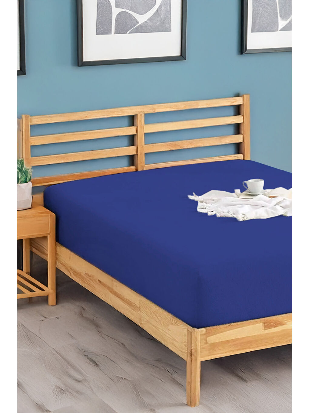 UPSTYLE Penye Lastikli Çarşaf Pamuklu Jersey Battal Kişilik 180x200cm Lacivert