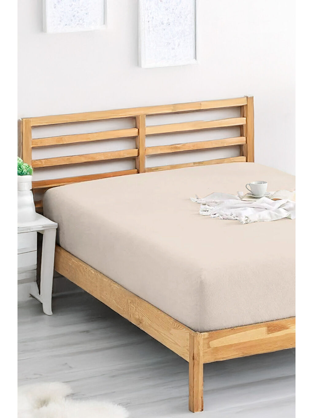 UPSTYLE Ekru Penye Lastikli Çarşaf Pamuklu Jersey Battal Kişilik 180x200cm Krem