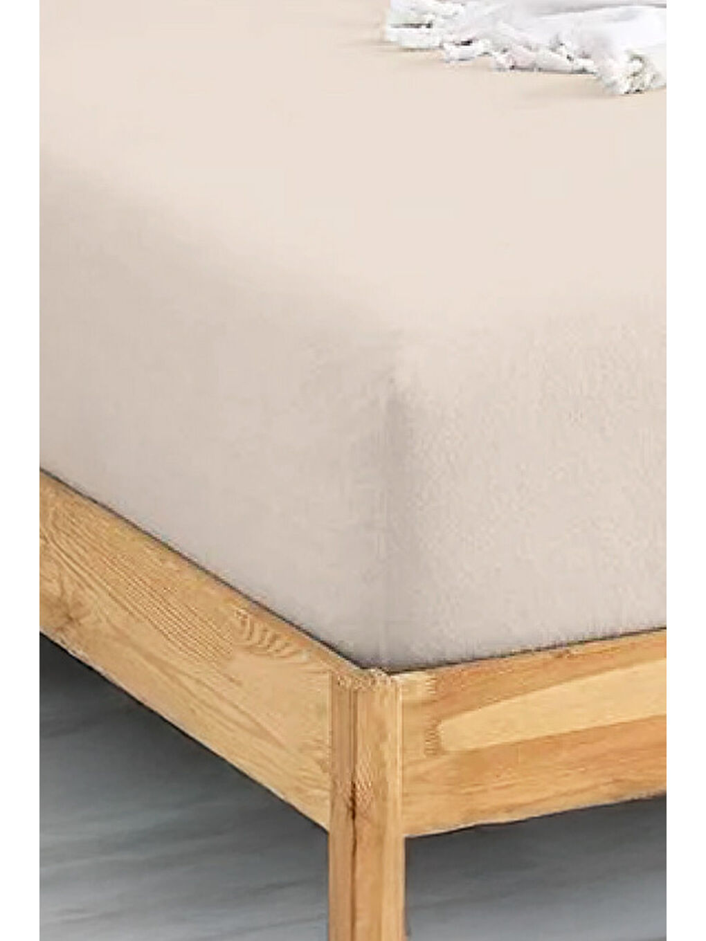 UPSTYLE Ekru Penye Lastikli Çarşaf Pamuklu Jersey Battal Kişilik 180x200cm Krem - 1