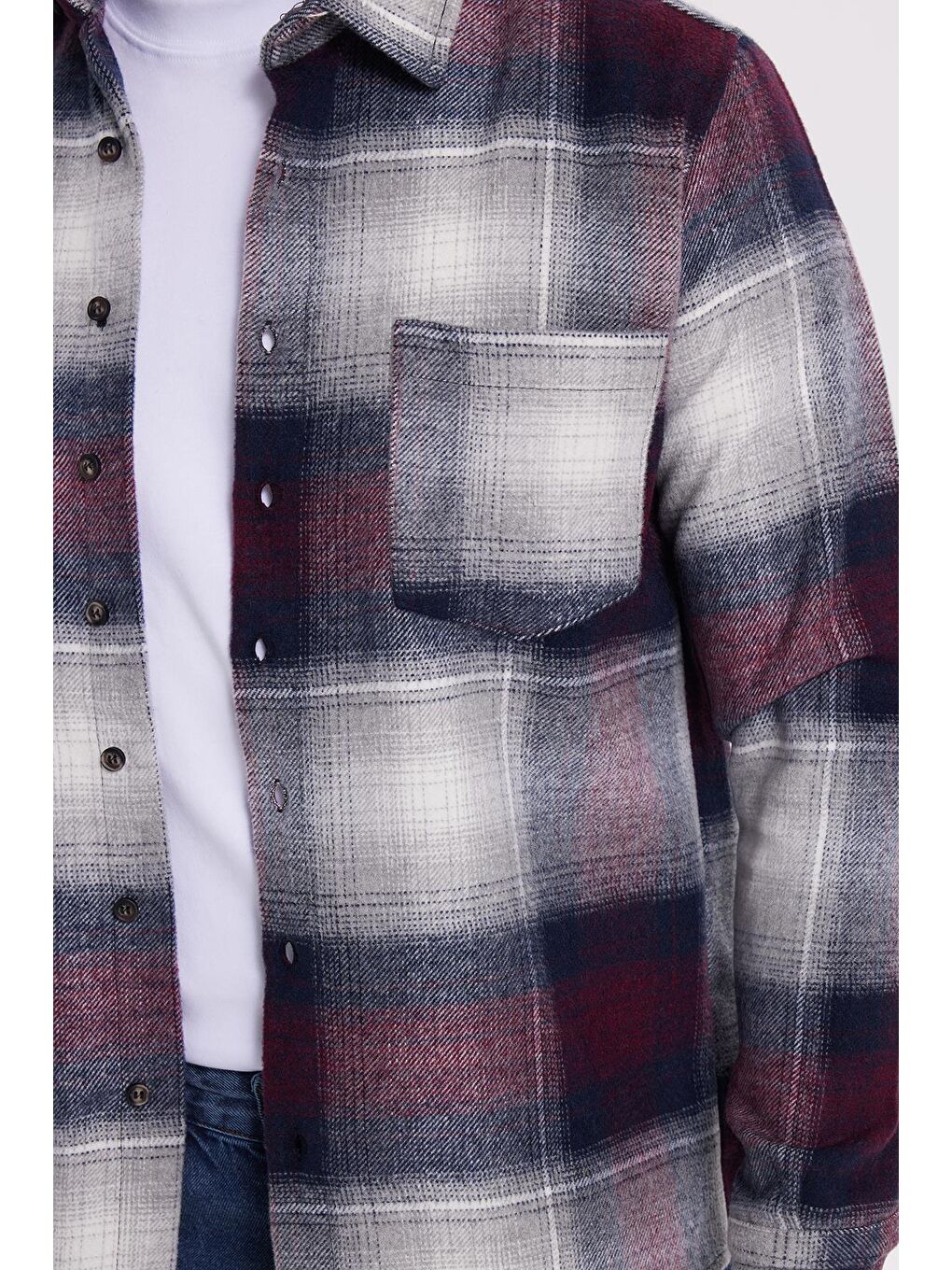 Gri Erkek Regular Fit Rahat Kesim Kışlık Kareli Oduncu Gömlek-2