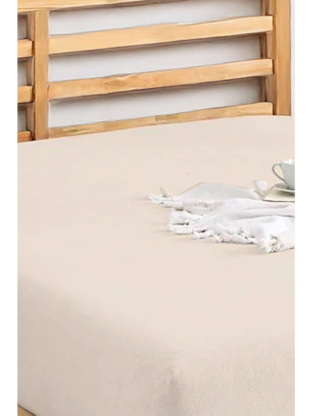 UPSTYLE Ekru Penye Lastikli Çarşaf Pamuklu Jersey Battal Kişilik 180x200cm Krem - 2