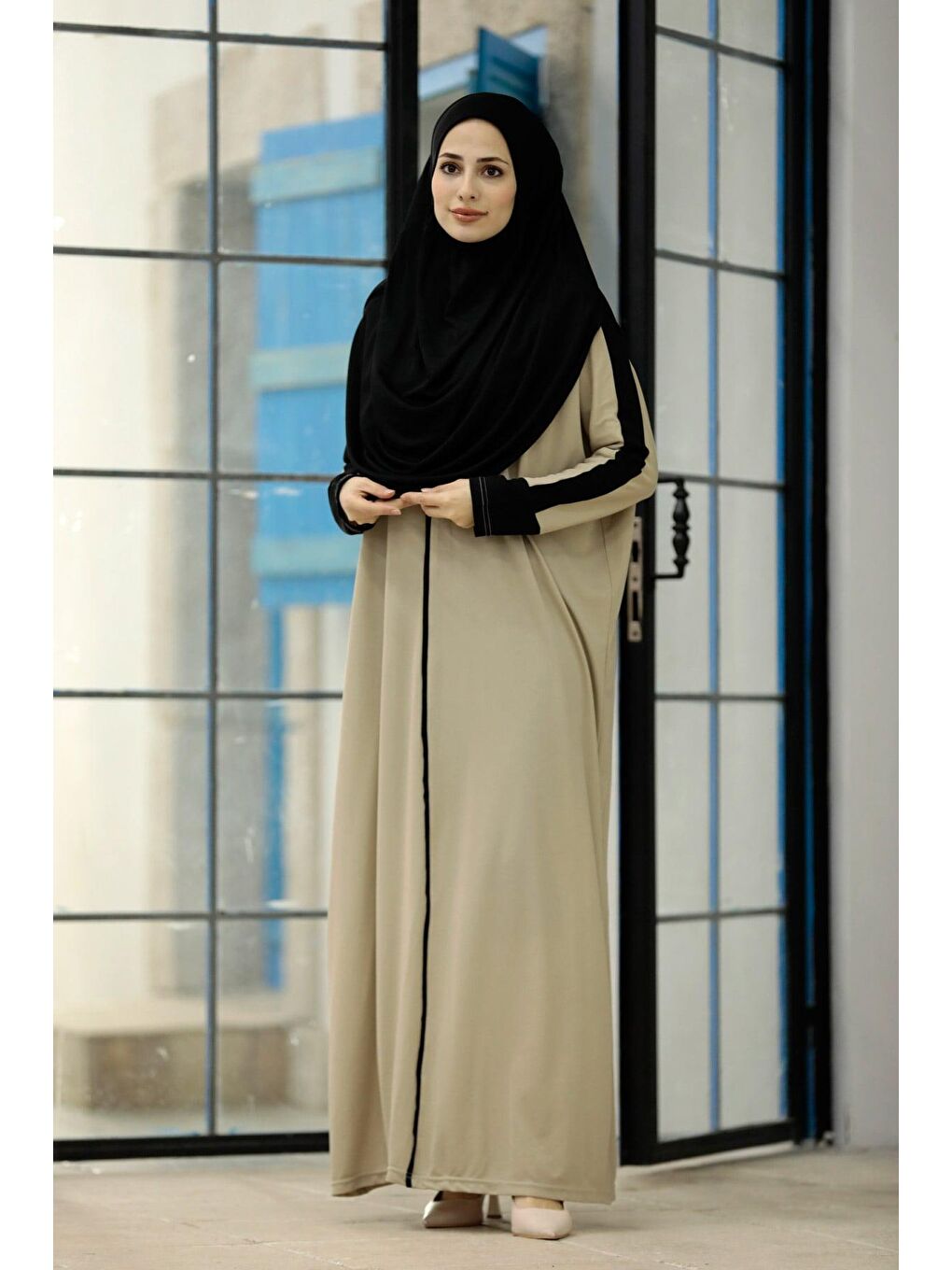 Bej Çantalı Pratik Elbise N2307 Vizon-1