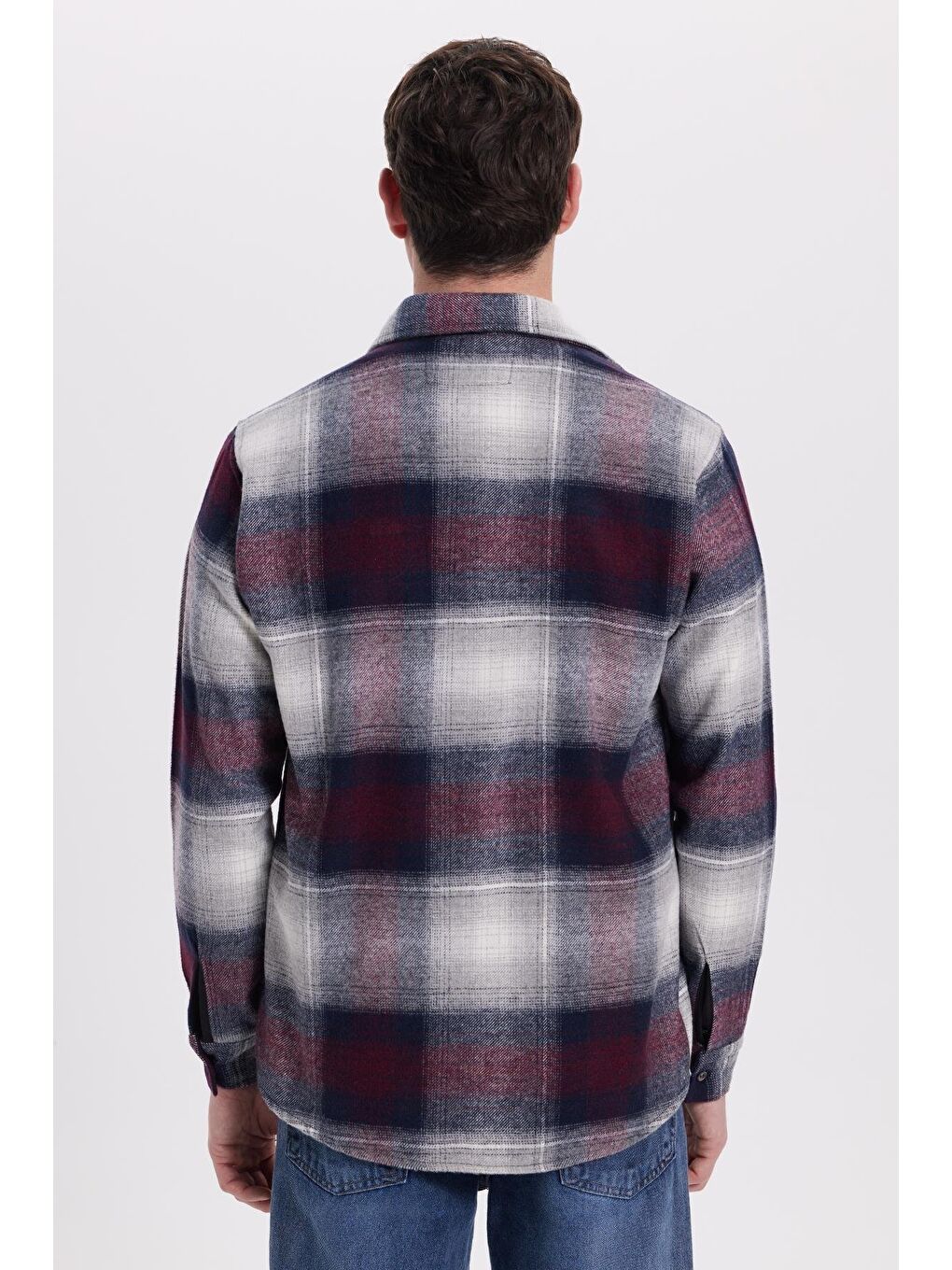 Gri Erkek Regular Fit Rahat Kesim Kışlık Kareli Oduncu Gömlek-6