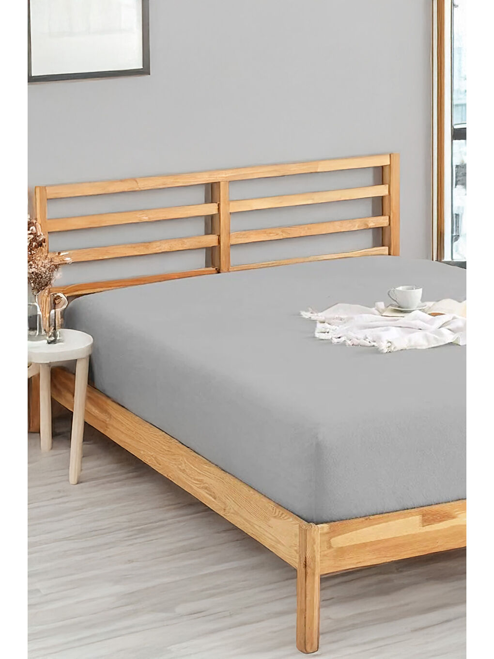 UPSTYLE Penye Lastikli Çarşaf Pamuklu Jersey Battal Kişilik 180x200cm Gri