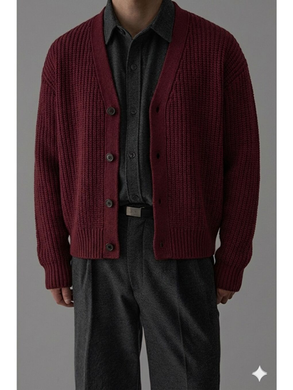 Bordo Erkek Slim Fit Pamuklu Yuvarlak Yaka Düğmeli Hırka