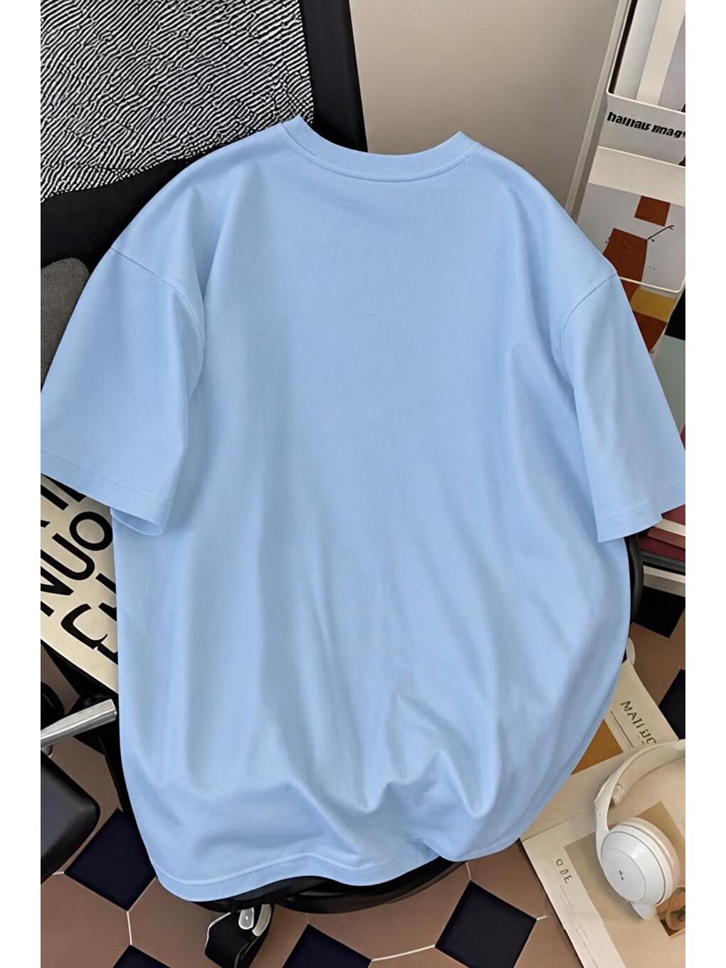 Turkuaz Blueberry Girl Tasarım Baskılı Pamuklu Oversize Kadın T-shirt-1