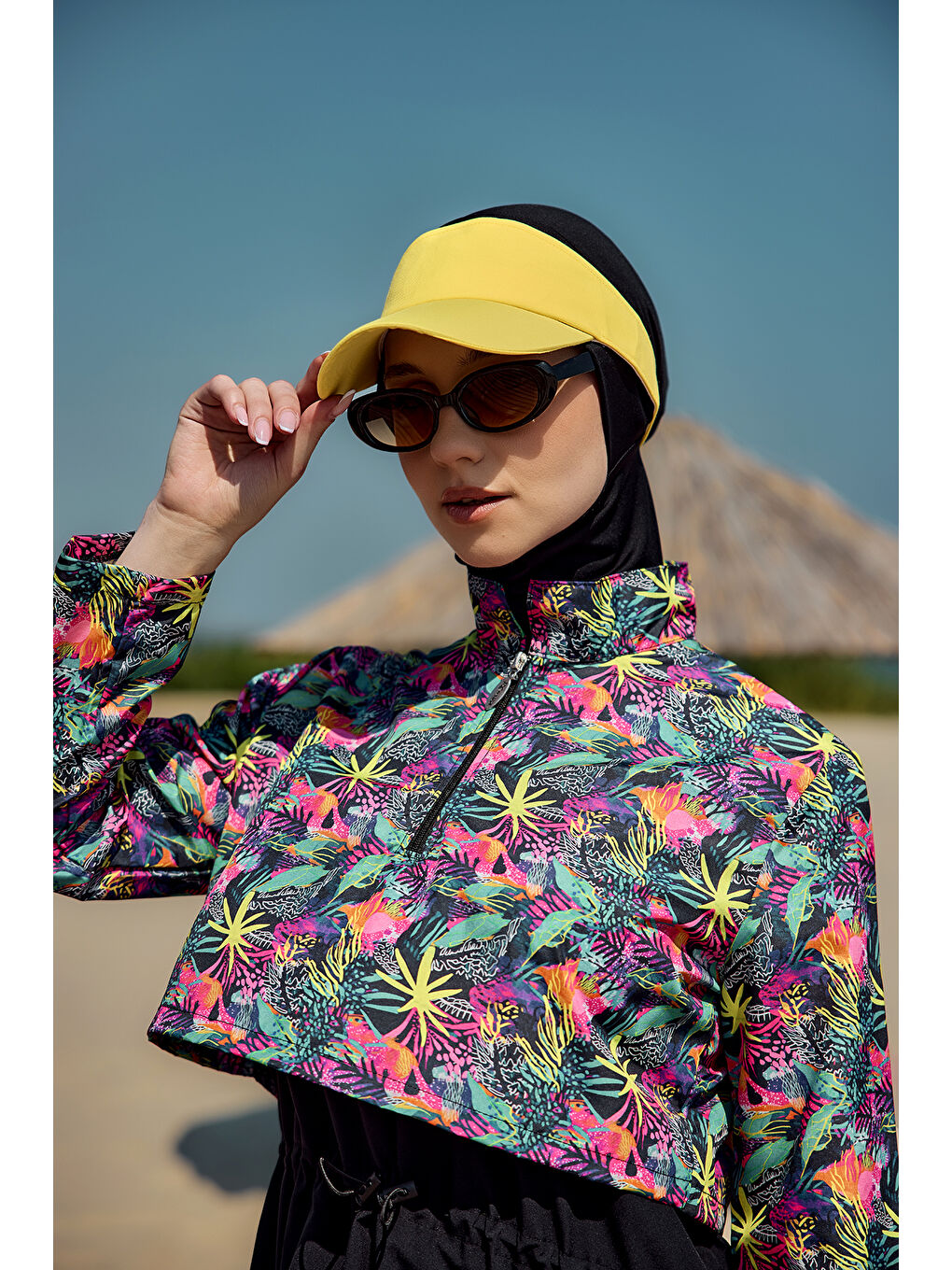 Önü Kapaklı Tam Kapalı Tesettür Mayo Siyah01 R5201-2