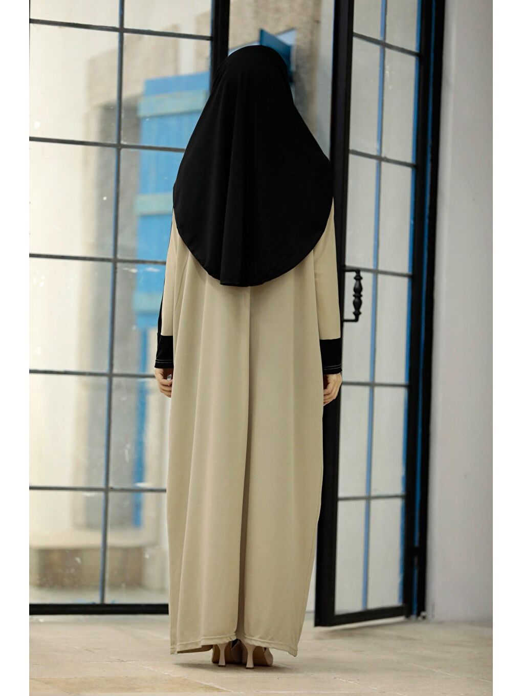 Bej Çantalı Pratik Elbise N2307 Vizon-3