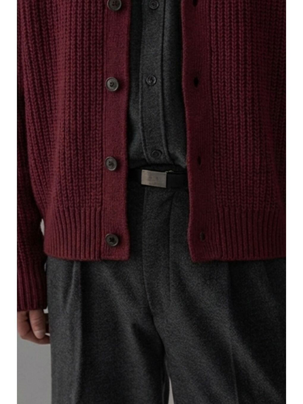 Bordo Erkek Slim Fit Pamuklu Yuvarlak Yaka Düğmeli Hırka-1