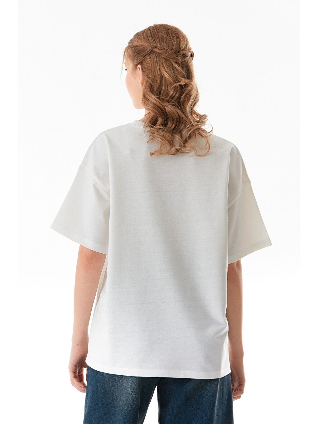 Ekru Kalp Aksesuarlı Oversize Tişört-3