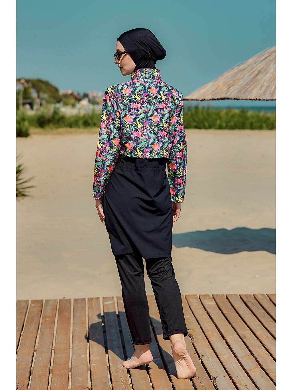 Önü Kapaklı Tam Kapalı Tesettür Mayo Siyah01 R5201-3