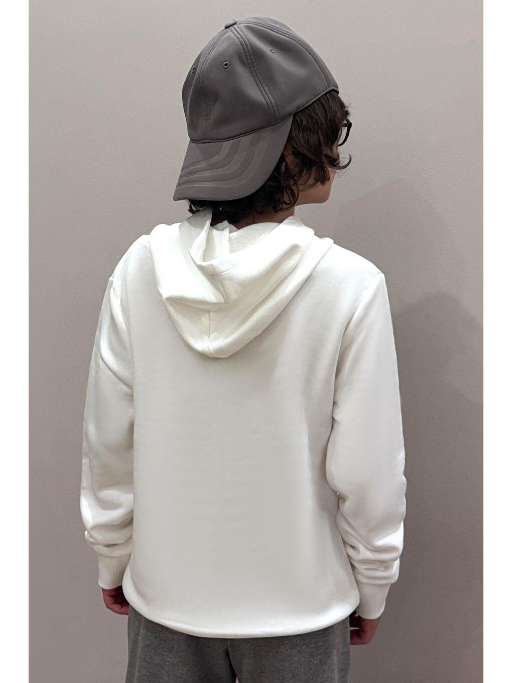Erkek Çocuk Sweatshirt Yazı Baskılı Kanguru Cepli Kapüşonlu Beyaz (8-14 Yaş)-3
