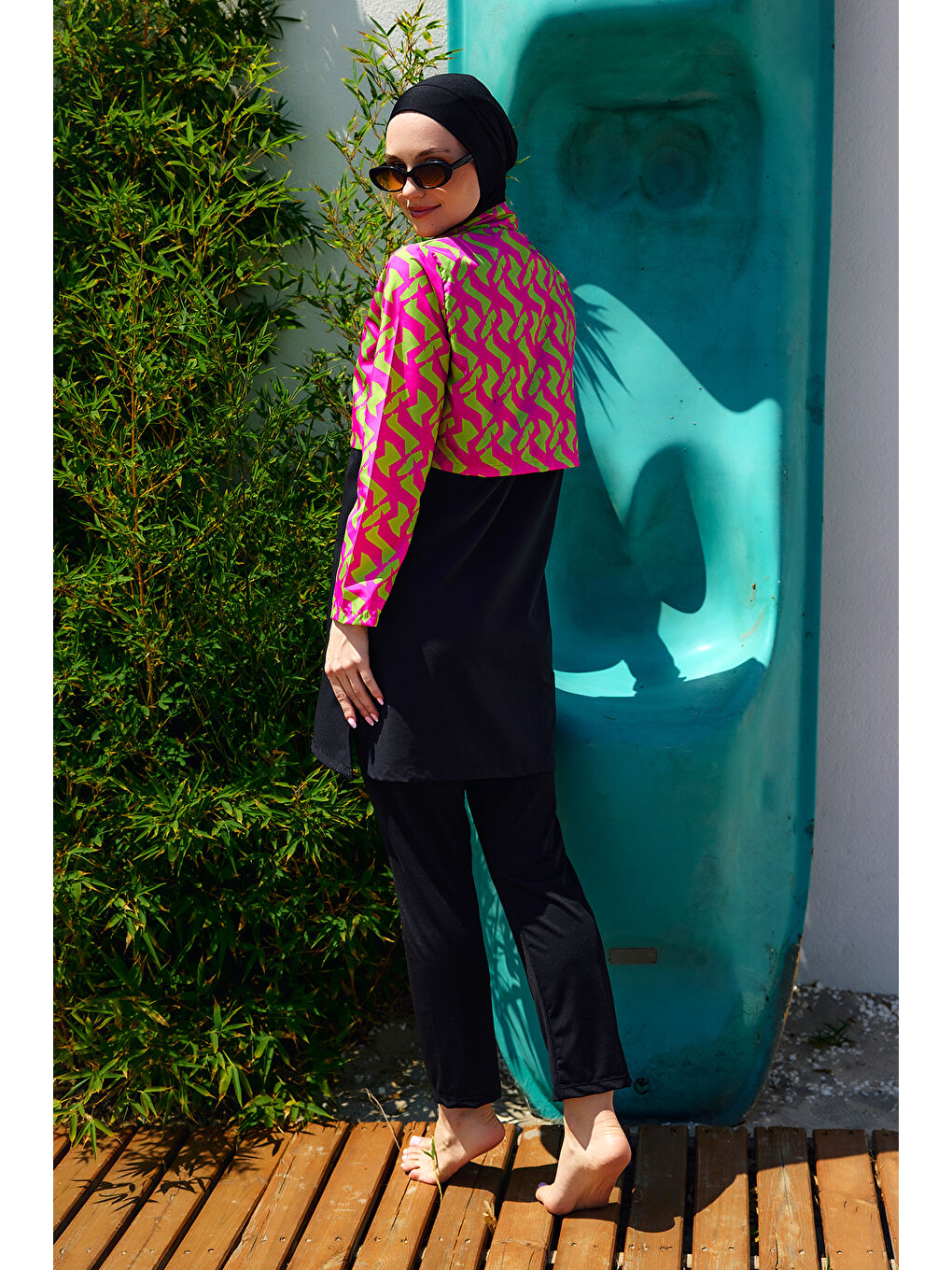 Önü Kapaklı Tam Kapalı Tesettür Mayo Siyah04 R5204-3