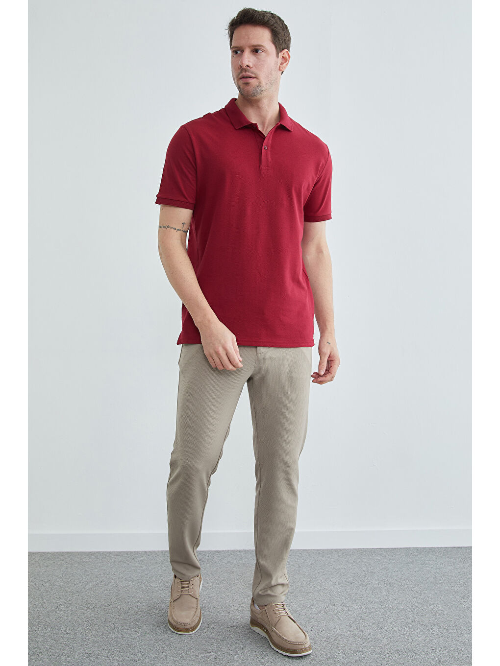 Bordo Basic Polo Yaka Pike Tişört-1