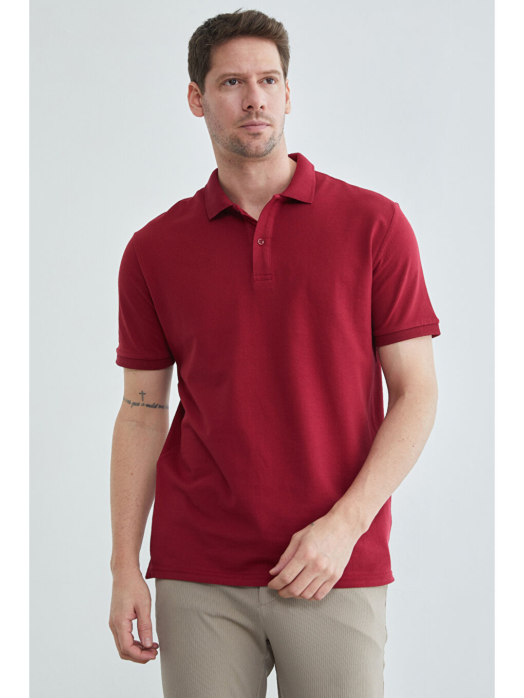 Bordo Basic Polo Yaka Pike Tişört-2
