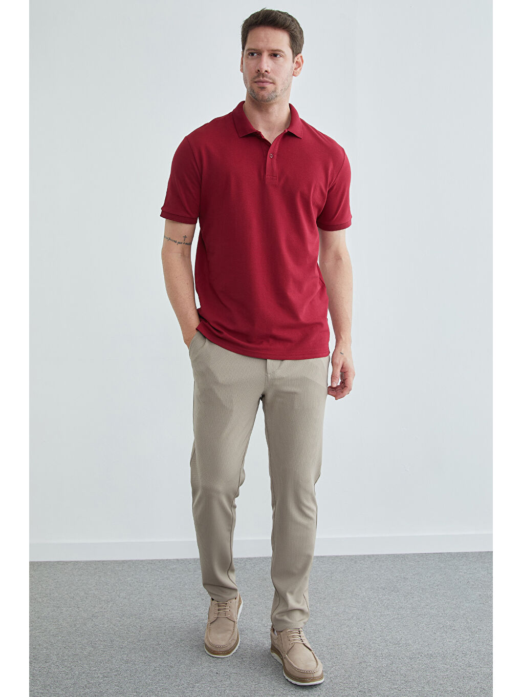 Bordo Basic Polo Yaka Pike Tişört-3