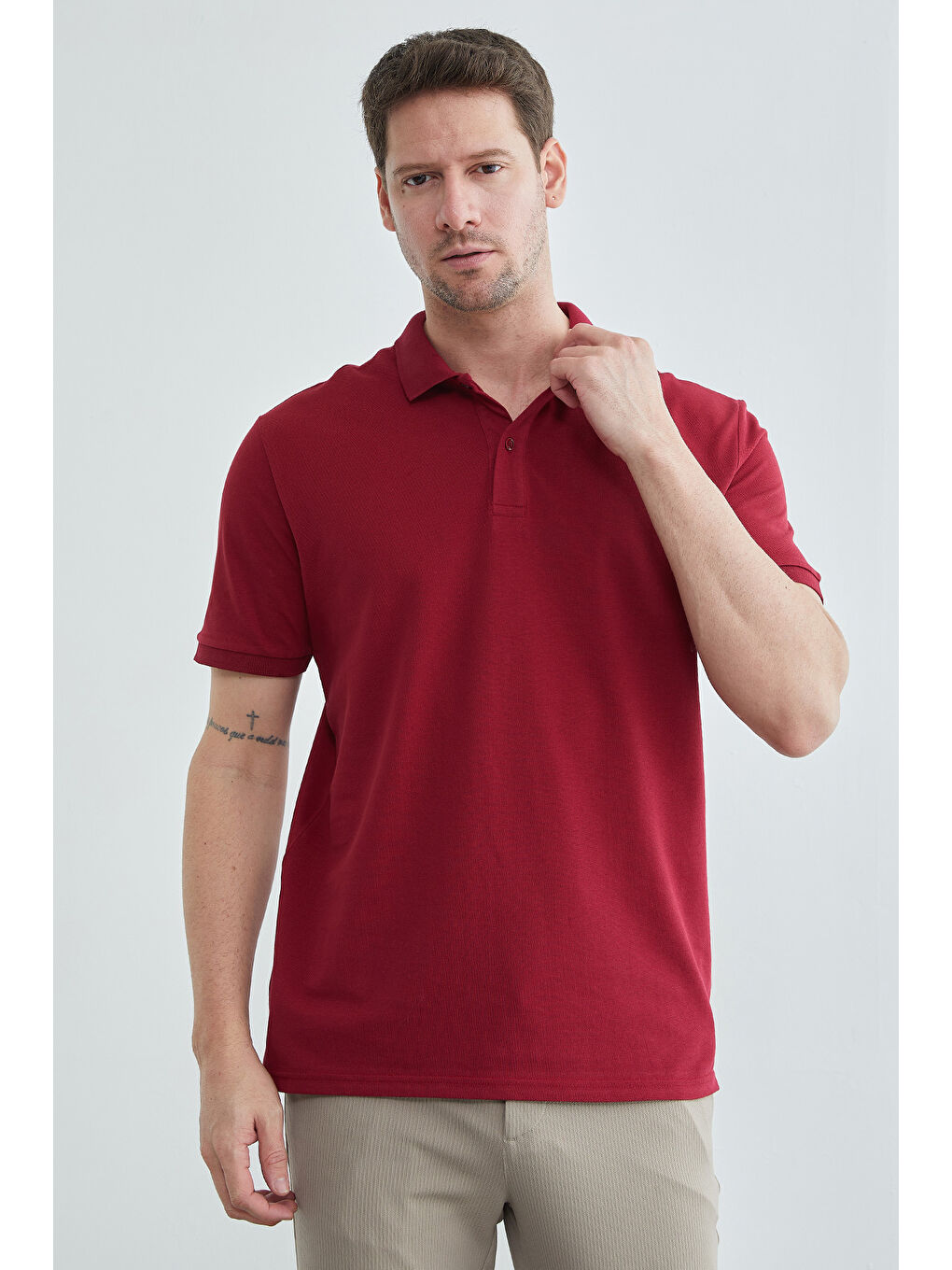 Bordo Basic Polo Yaka Pike Tişört-4