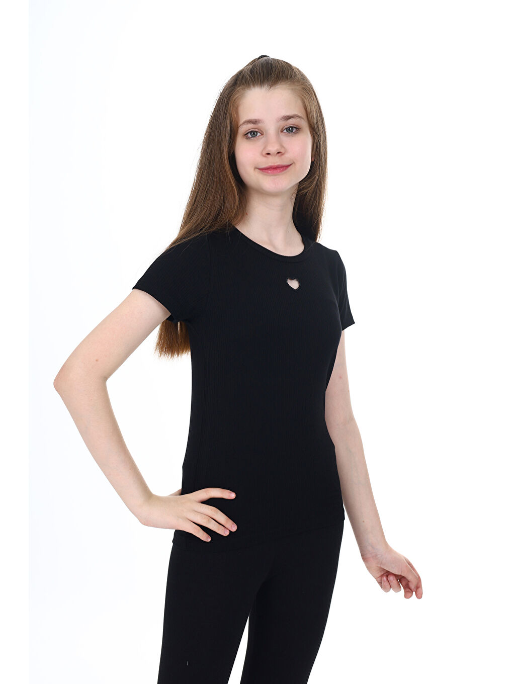 Siyah Kız Çocuk Okul Tişört-1