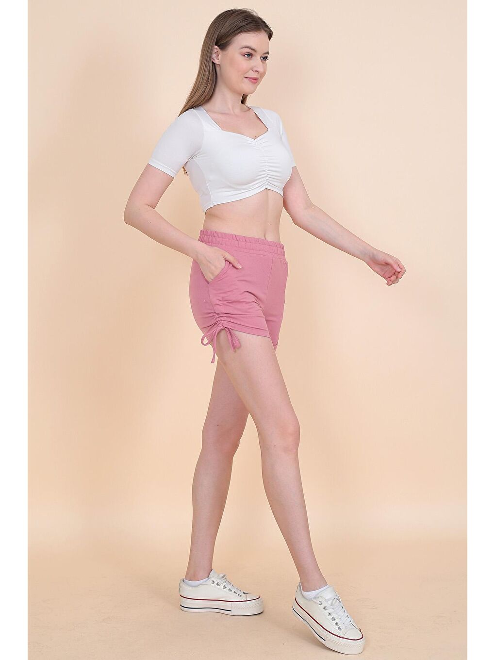 Pembe Kadın Yan Büzgülü Şort 1991-1
