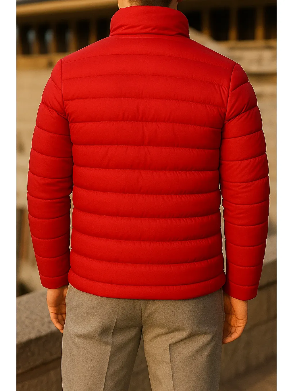 Erkek Kışlık Comfort Trend Günlük Kırmızı Şişme Mont-5