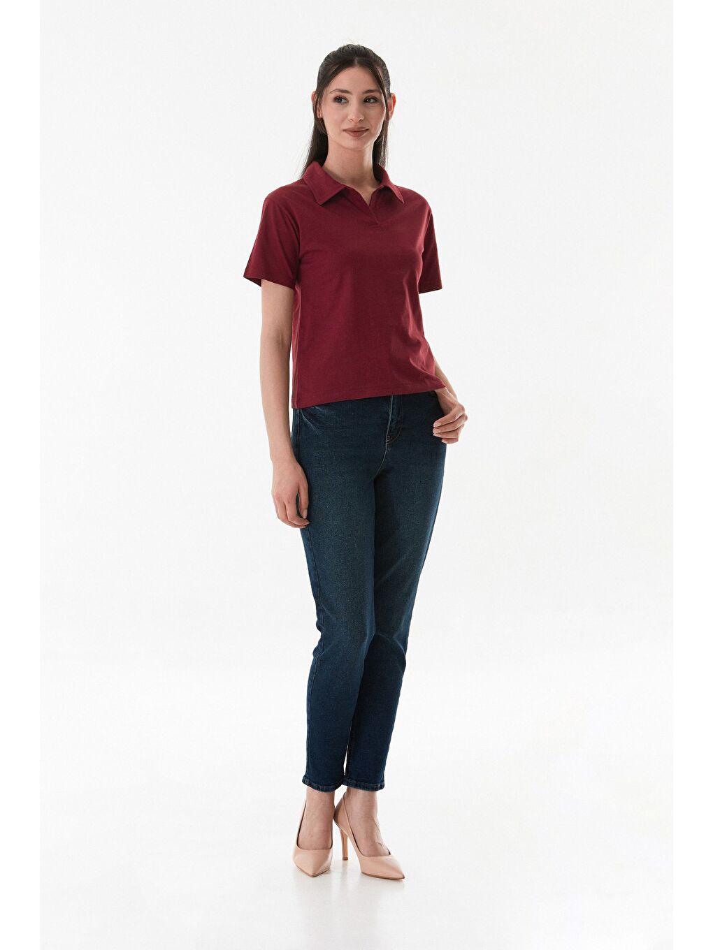 Bordo Basic Polo Yaka Tişört-1