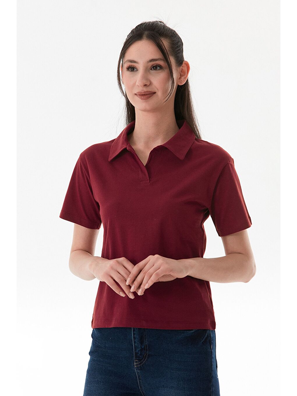 Bordo Basic Polo Yaka Tişört-2