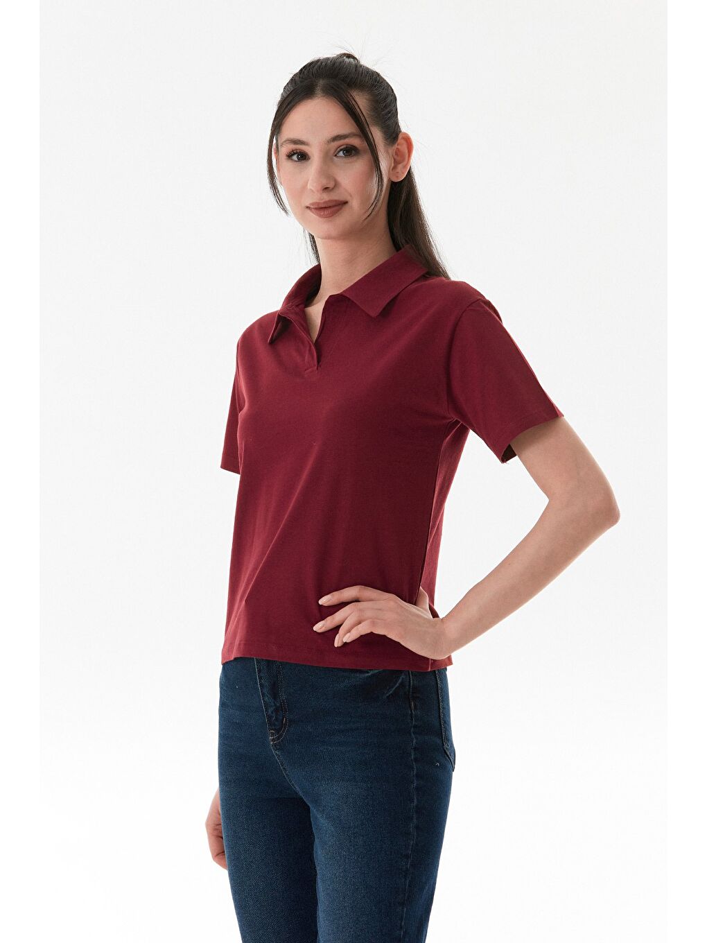 Bordo Basic Polo Yaka Tişört-3