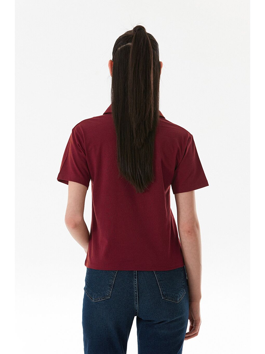 Bordo Basic Polo Yaka Tişört-4