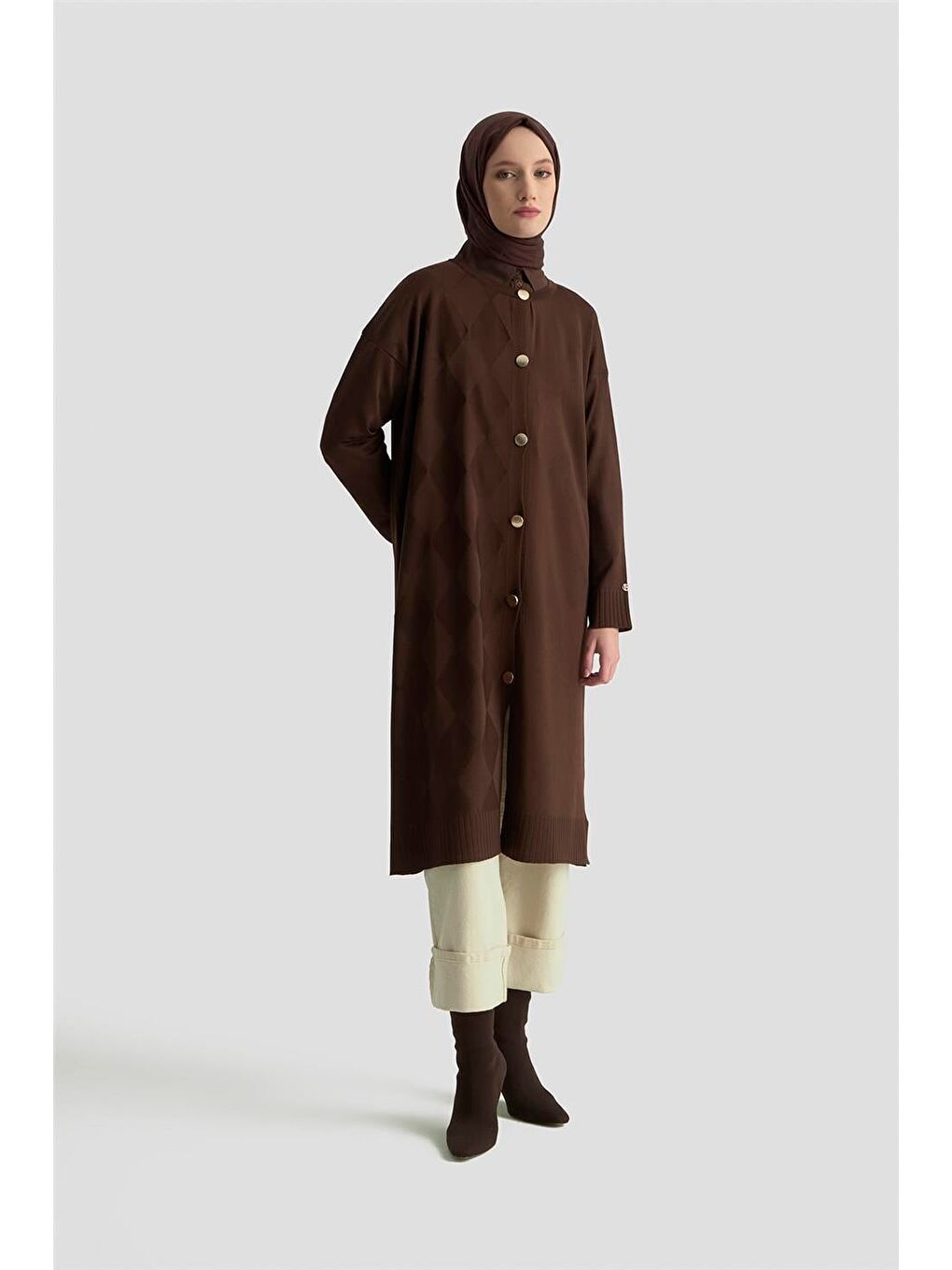 Kahverengi Trend Triko Hırka 25Ktd4124 Acı Kahve-1