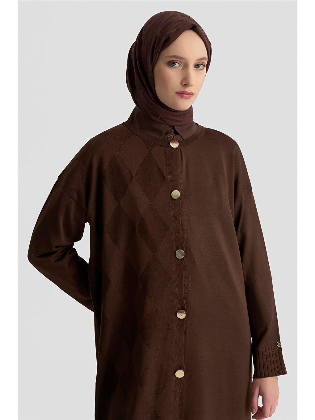 Kahverengi Trend Triko Hırka 25Ktd4124 Acı Kahve-2