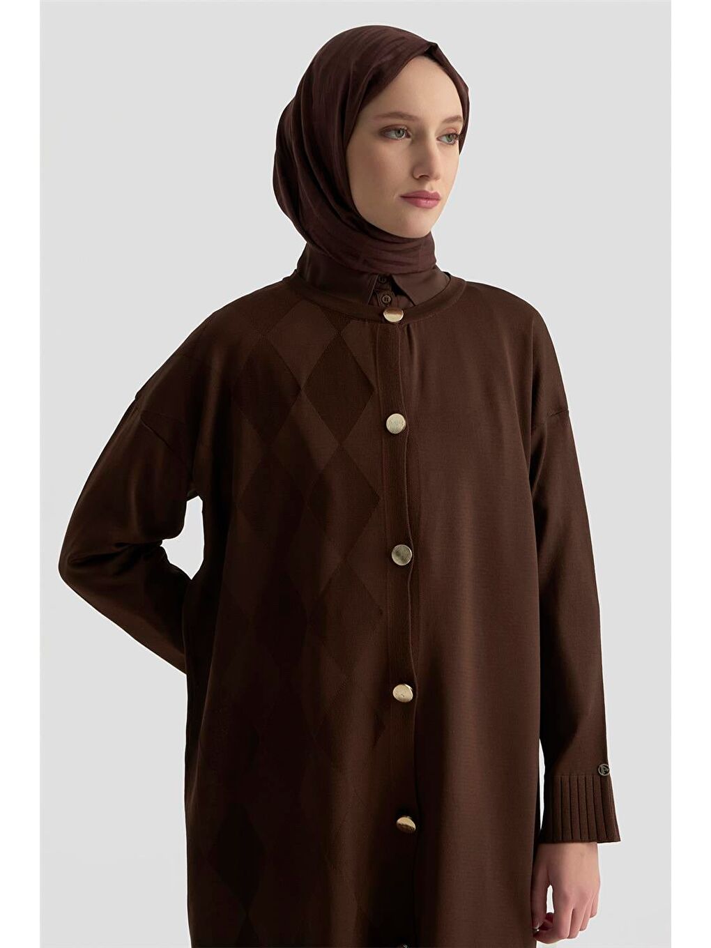 Kahverengi Trend Triko Hırka 25Ktd4124 Acı Kahve-3