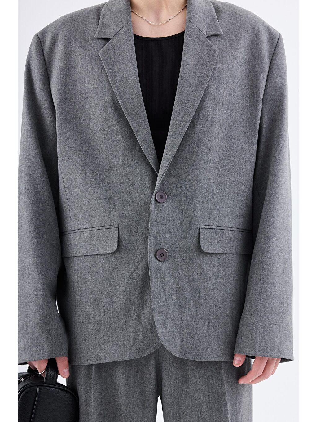 Klasik Oversize Takım Elbise Gri-6