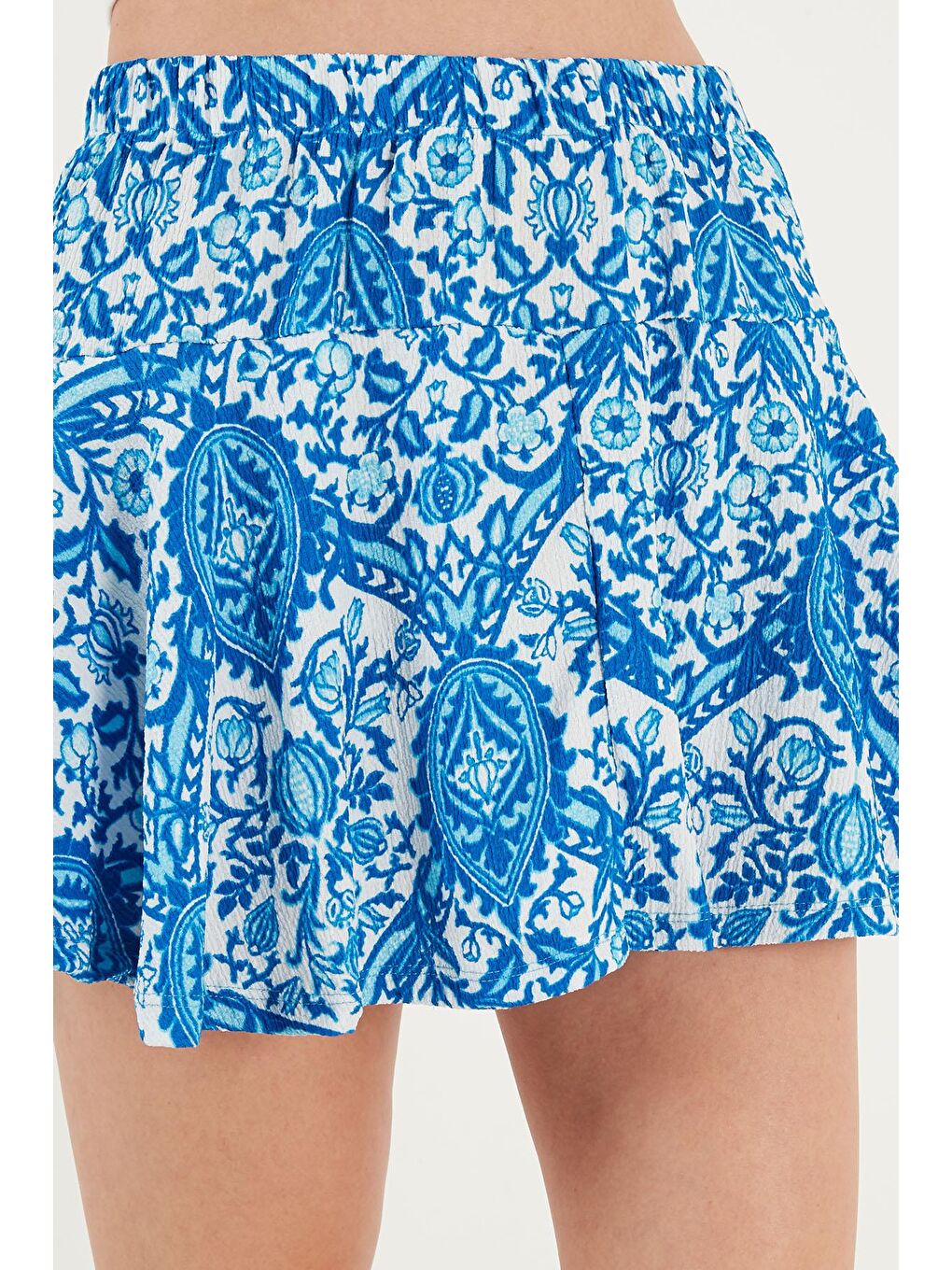 Mavi Desenli Beli Lastikli Mini Şort Etek 5865118-3