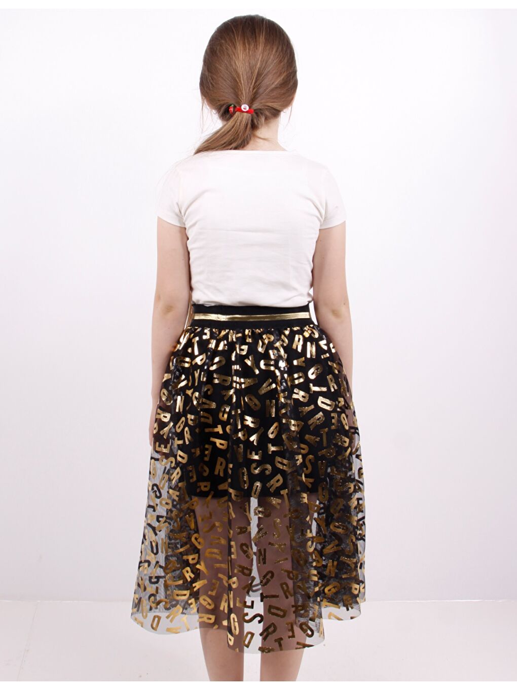 Gri Kız Çocuk Yazı Baskılı Etek-1