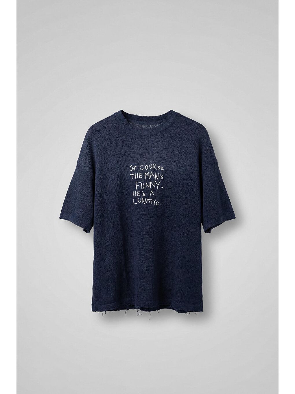 Erkek Renk Geçişli İşlemeli Oversize Dokulu T-Shirt Lacivert