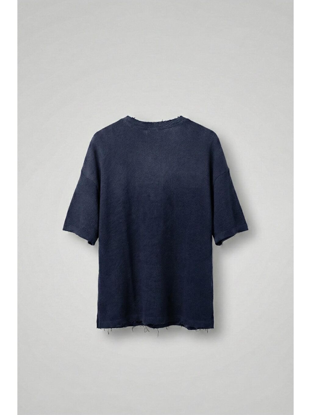 Erkek Renk Geçişli İşlemeli Oversize Dokulu T-Shirt Lacivert-1