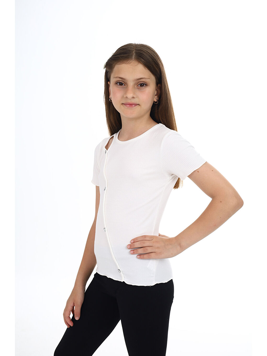 Ekru Kız Çocuk Okul Tişört-1