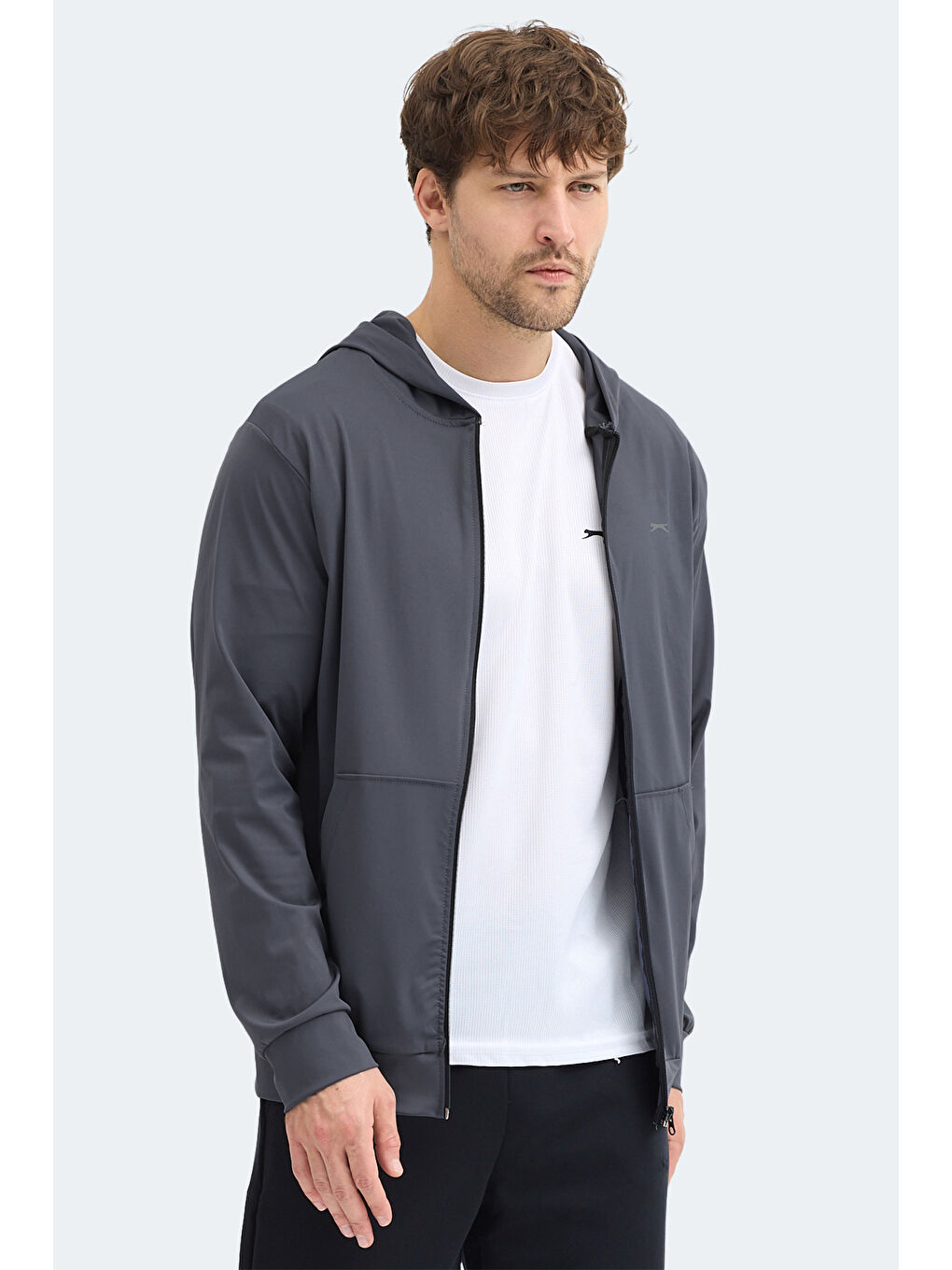 KELENOR Erkek Kapüşonlu Cepli Koyu Gri Sweatshırt-2