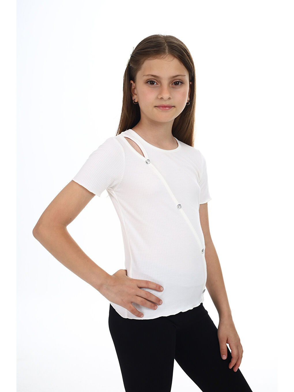 Ekru Kız Çocuk Okul Tişört-2