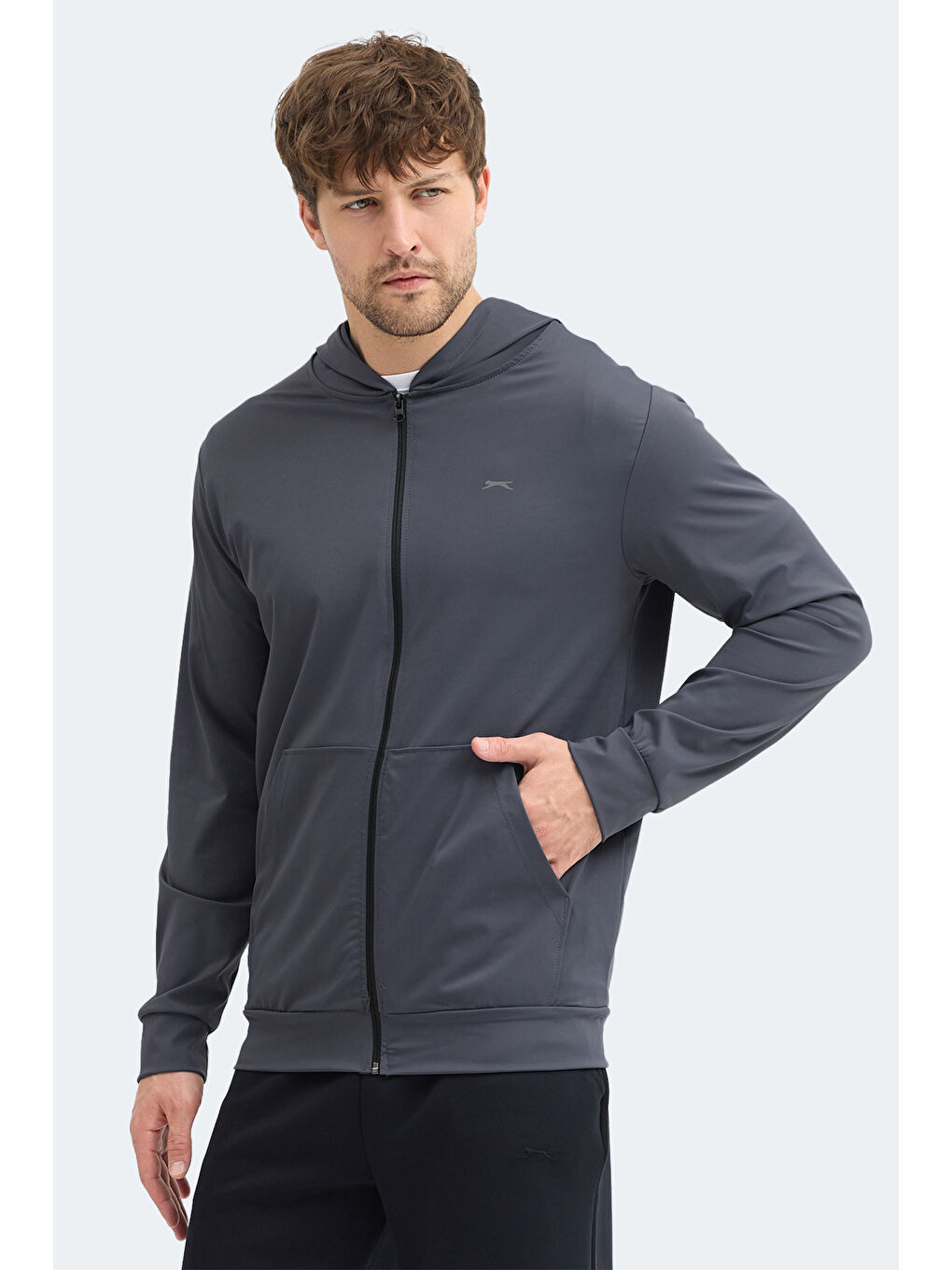 KELENOR Erkek Kapüşonlu Cepli Koyu Gri Sweatshırt-3