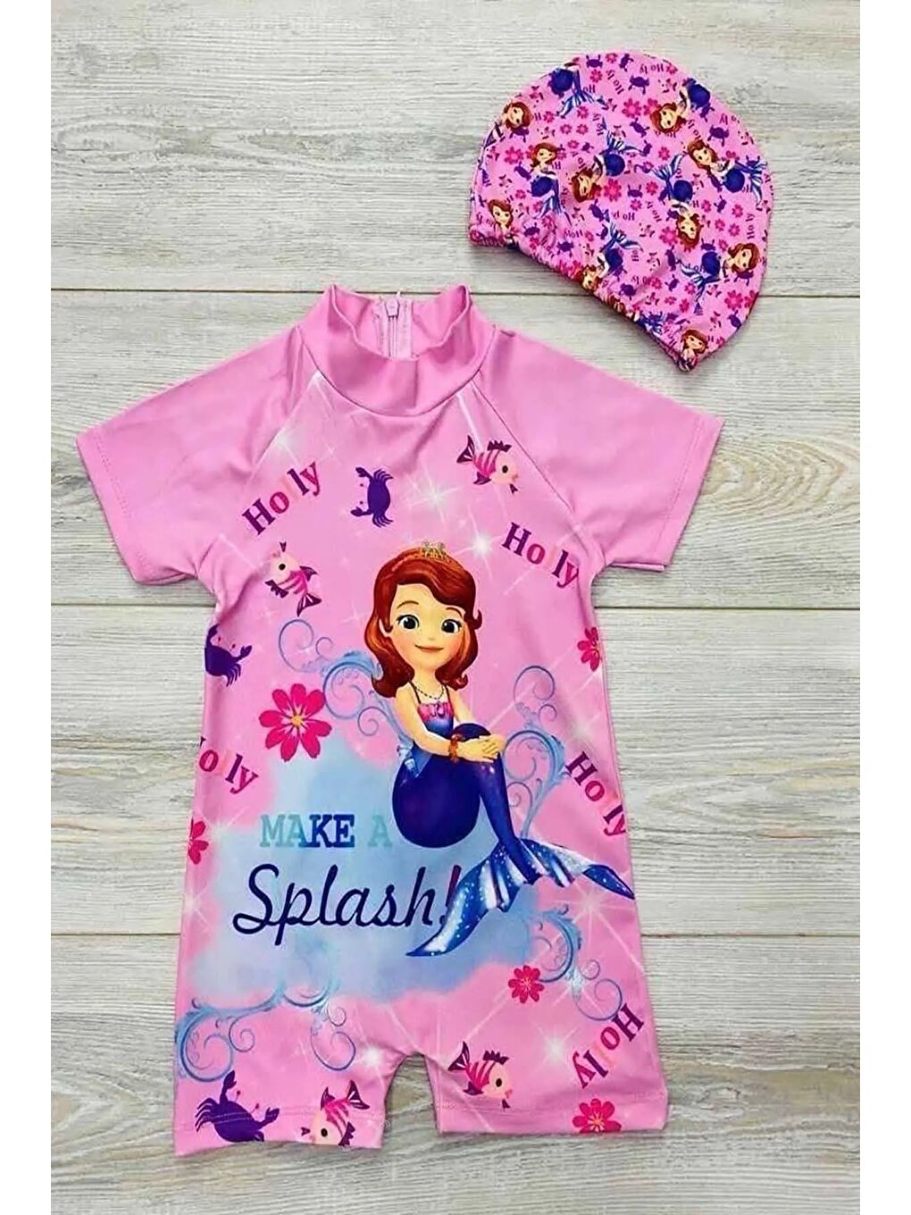 Pembe Kız Çocuk Fermuarlı Mayo Takımı 5-16 Yaş 12242